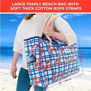 SHYLERO Beach Bag and Pool Bag. Net with lobsters
